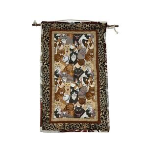 Vintage Cat Quilted Hanging Wall Art Animal Print 1999 Handmade